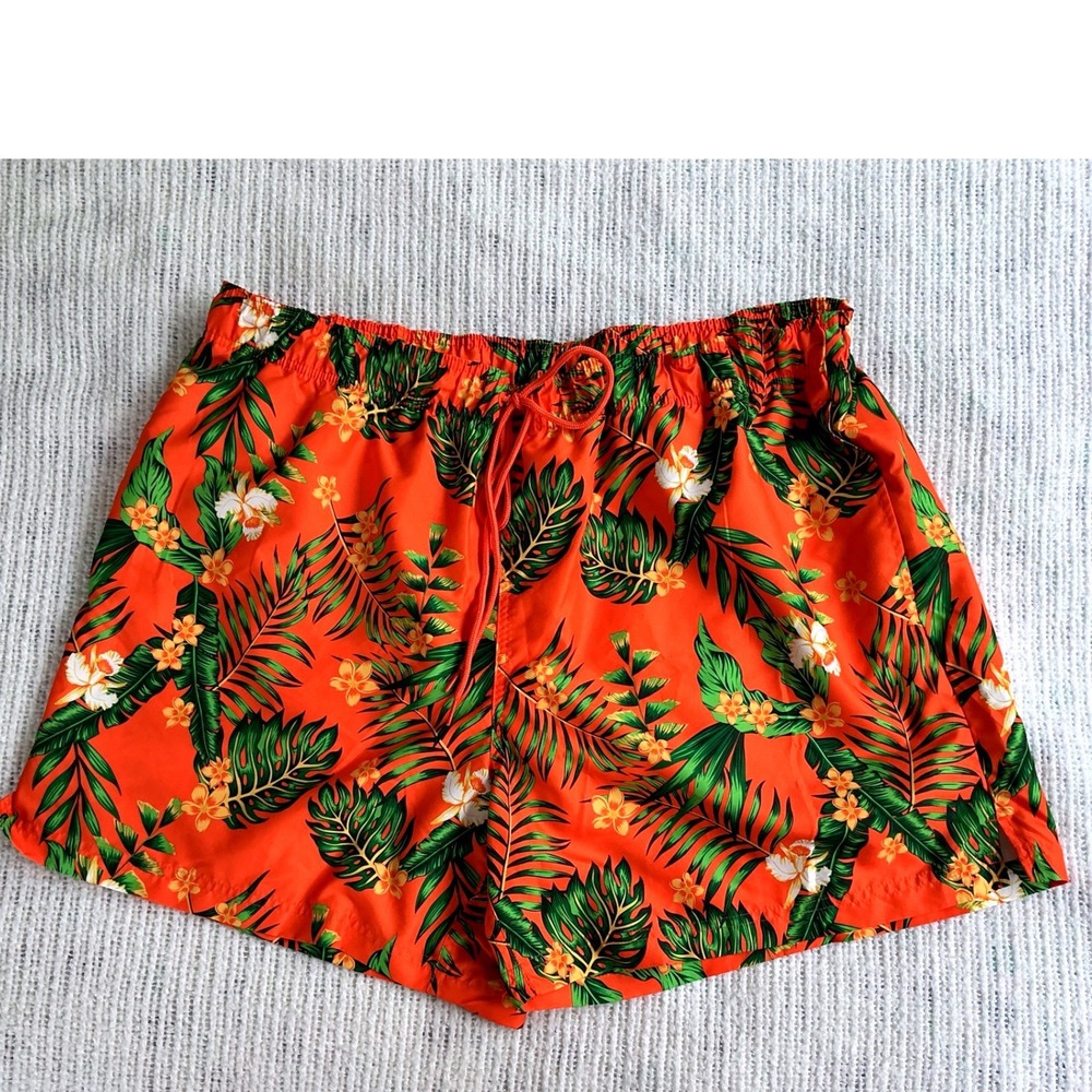 George Swim Trunks Mens 3XL Orange Tropical Floral Excellent beach pool summer